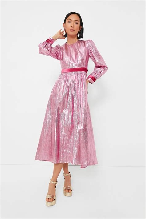 hyacinth house pink metallic plisse eloise midi dress|Pink Metallic Plisse Eloise Midi Dress .